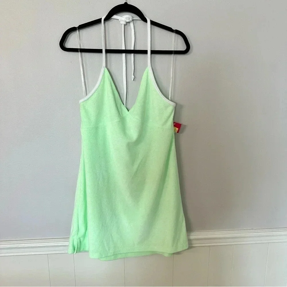Xhilaration Juniors Neon Green Terry Cloth Halter Top Swim Dress Sz L (8-10) NWT